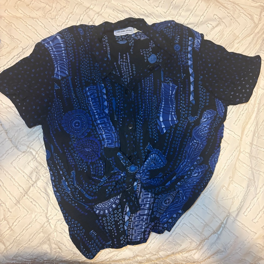 Vintage California Krush Blue and Black Button Down Shirt with Textural Pattern